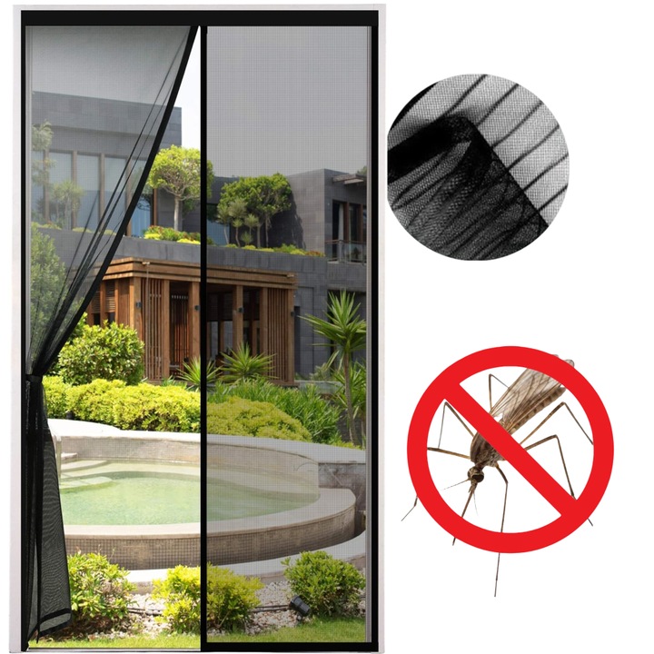 Plasa magnetica anti-tantari, Cinkee, 120 x 220 cm, pentru usi de balcon, sistem de inchidere automata, instalare rapida, material poliester, negru, setul include: banda de montare, durabilitate ani de zile, microclimat sanatos, rezistenta la