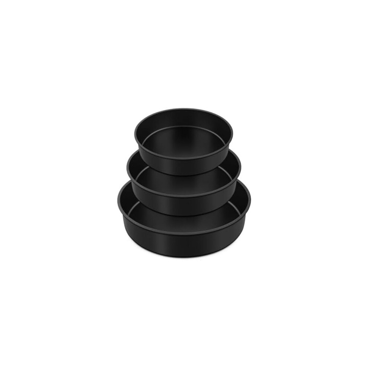 Set 3 tavi copt rotunde, 15x5cm 20x5cm 24x5cm, otel inoxidabil, negru, antiaderent