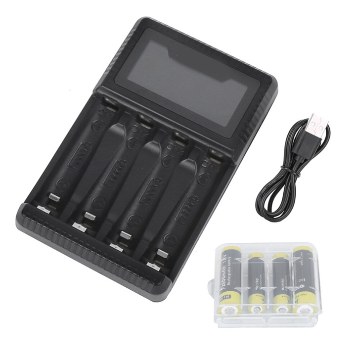 Incarcator baterii LCD AA AAA NiMH NiCD, incarcare rapida, USB, 4 canale independente