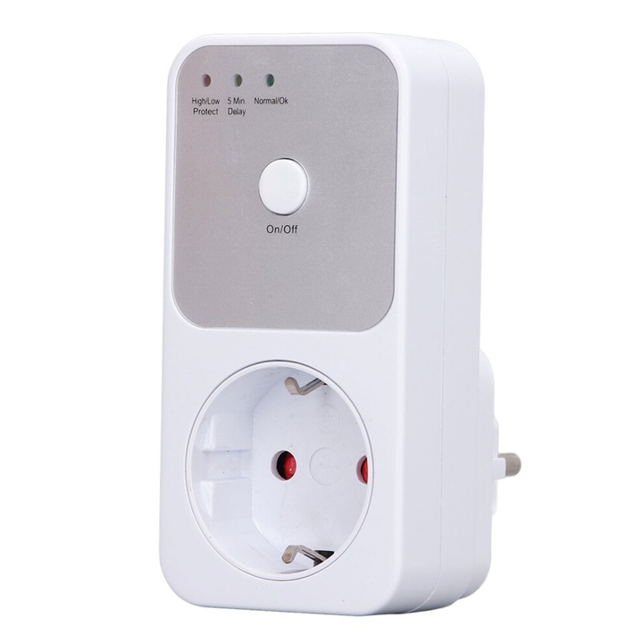 Priza protectie tensiune, 5-6 minute intarziere, PC, alb, 175V