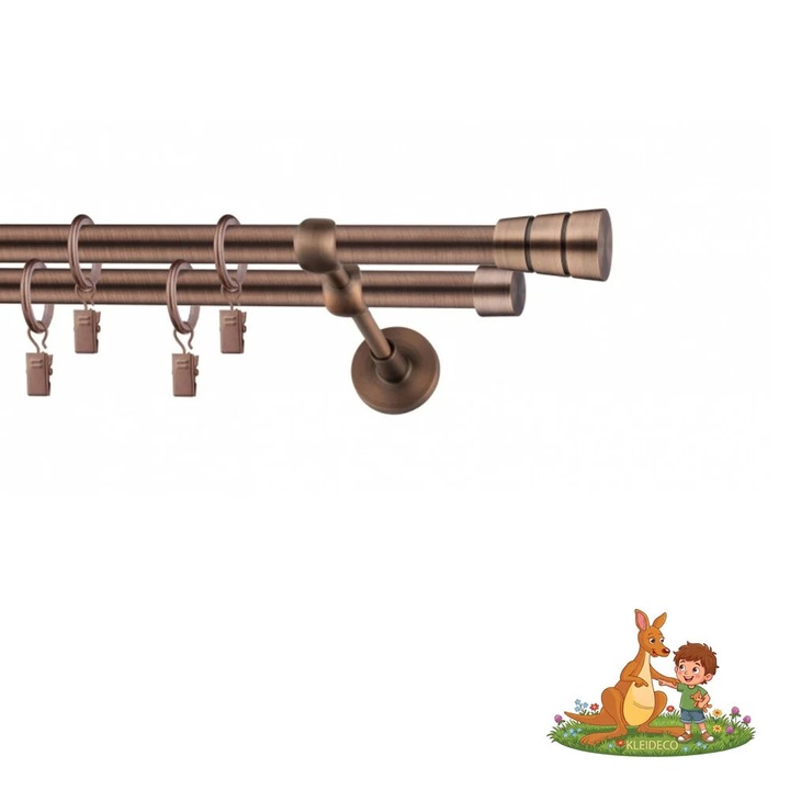 Galerie dubla perdea Kleideco MALDIVE, Metal, Diametru 19 mm, Capete VILINGILI, 380 cm, Cupru
