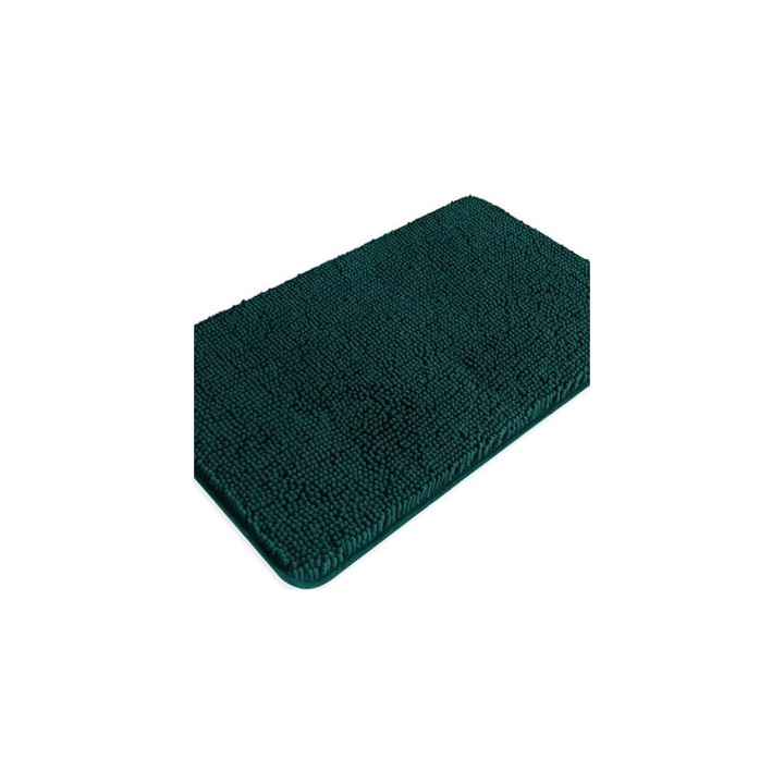 Covoras baie absorbant antiderapant chenille, verde inchis, 50x80cm