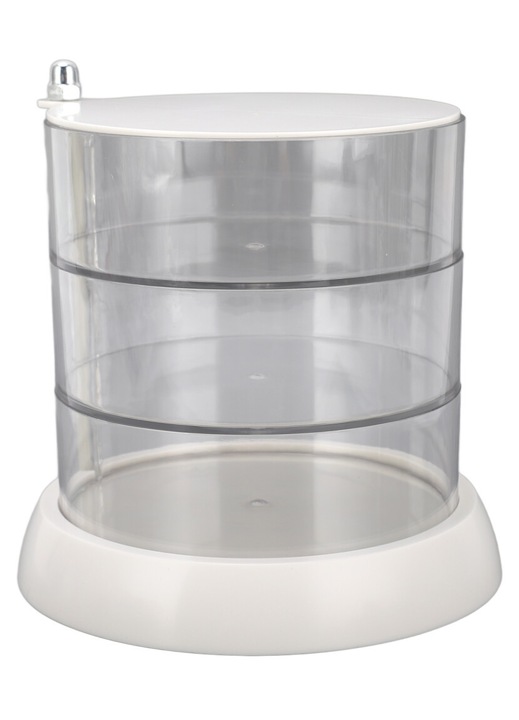 Cutie bijuterii rotativa, 3 straturi, acrilic transparent, capac antipraf, compacta