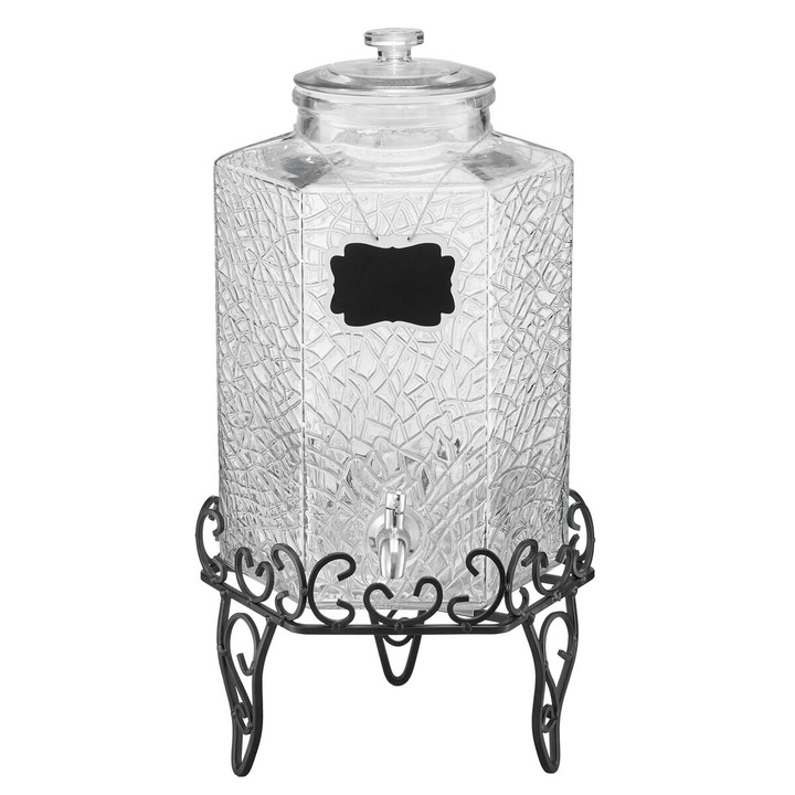 Диспенсър за напитки VEVOR 10L, прозрачно стъкло с метална стойка, 40x21x21см