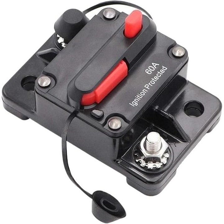 Automatikus Biztosíték 60A Kézi Visszaállítással, 12V-48V DC, IP67 Vízálló, Autóhoz, Hajóhoz, Napelemekhez vagy Csörlőhöz