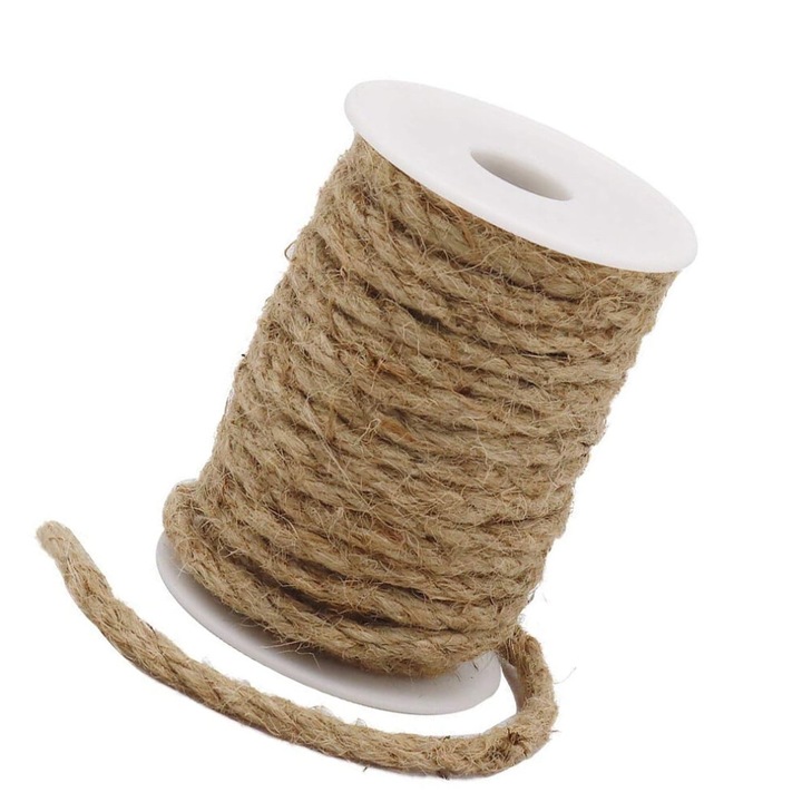 Sfoara din iuta naturala maro 6mm 10m pentru gradinarit si bricolaj