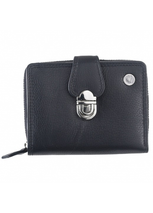 Portofel dama piele naturala negru 9 x 11 x 3.5 cm, Spongy Nappa, Greenburry