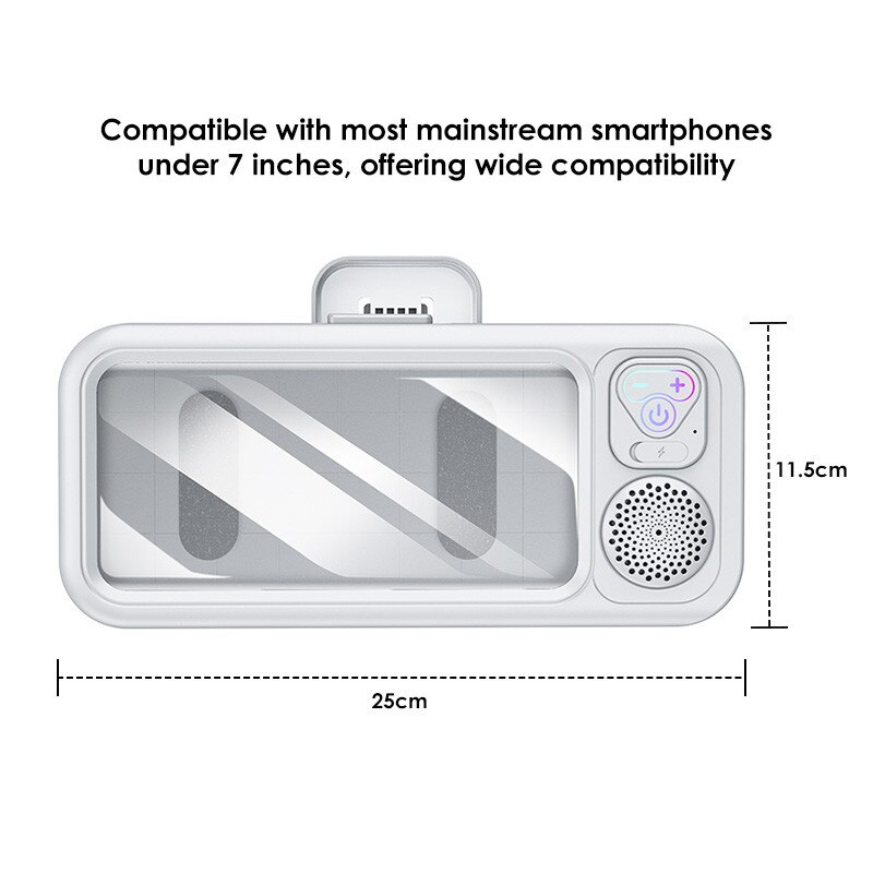 Boxa portabila 2 in 1, Suport telefon, Bluetooth 5.3,12h, IPX5,1000mAh,360°, USB, Audio spatial, Ecran tactil inteligent, Lipire pe perete fara urme,24.5×4.4×11cm, Pentru baie, Bucatarie, Dormitor, Toaleta, Piscina si alte spatii, Alb