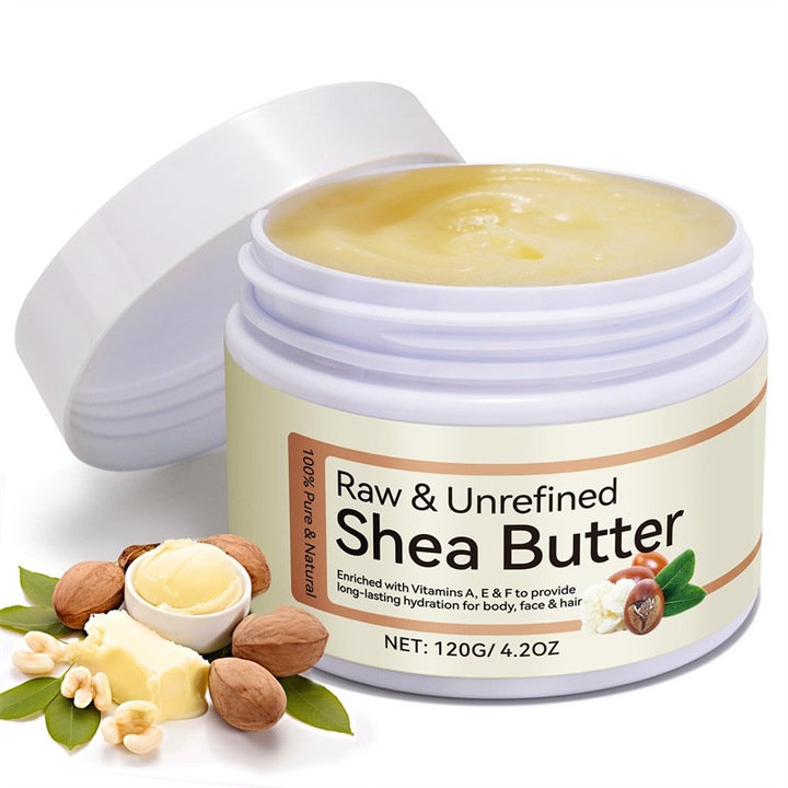 Hidratáló krém shea vajjal, teljesen természetes, finomítatlan, A, E és F vitaminokban gazdag, hidratálja a száraz bőrt, arcra, testre és hajra is alkalmas, 120 g