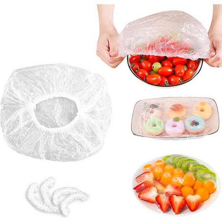Set 100 capace elastice reutilizabile, multicolor, diverse dimensiuni