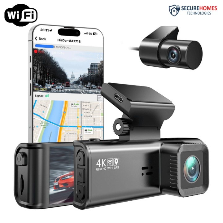 Camera auto 4K Fata + Camera spate 1080P, Ecran LCD, DVR WIFI, Vizionare nocturna, Senzor Sony IMX 335
