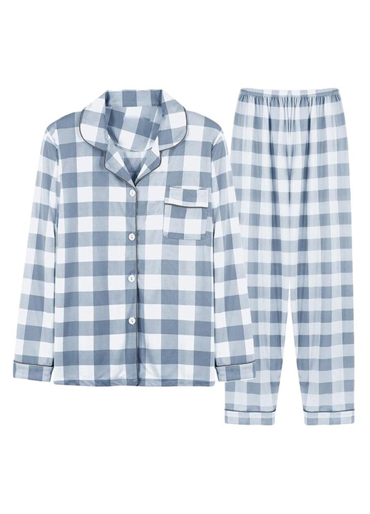 Női pizsama szett, hosszú ujjú felső és hosszú nadrág, kék, poliészter, 2XL INTL