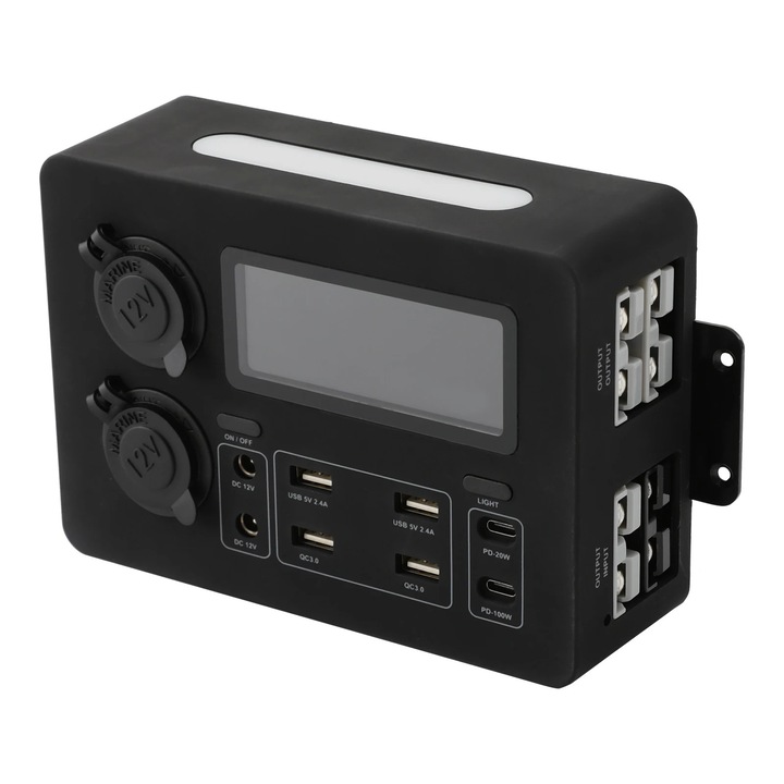 Cutie de alimentare, Distribuitor DC montat pe perete, Intrare 5-20 V, USB-C PD 100 W, USB QC 3.0 18 W, Conector rapid 50 A, Protectie la suprasarcina, Negru