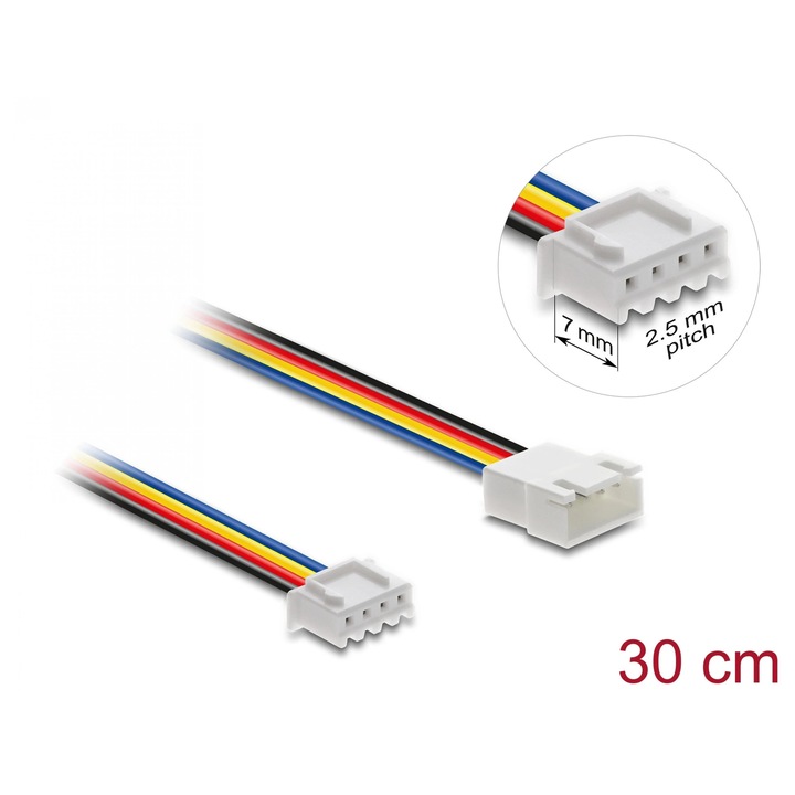 Cablu prelungitor alimentare ventilator JST PWM 4 pini lungime conector 7mm T-M 30cm, Delock 90868