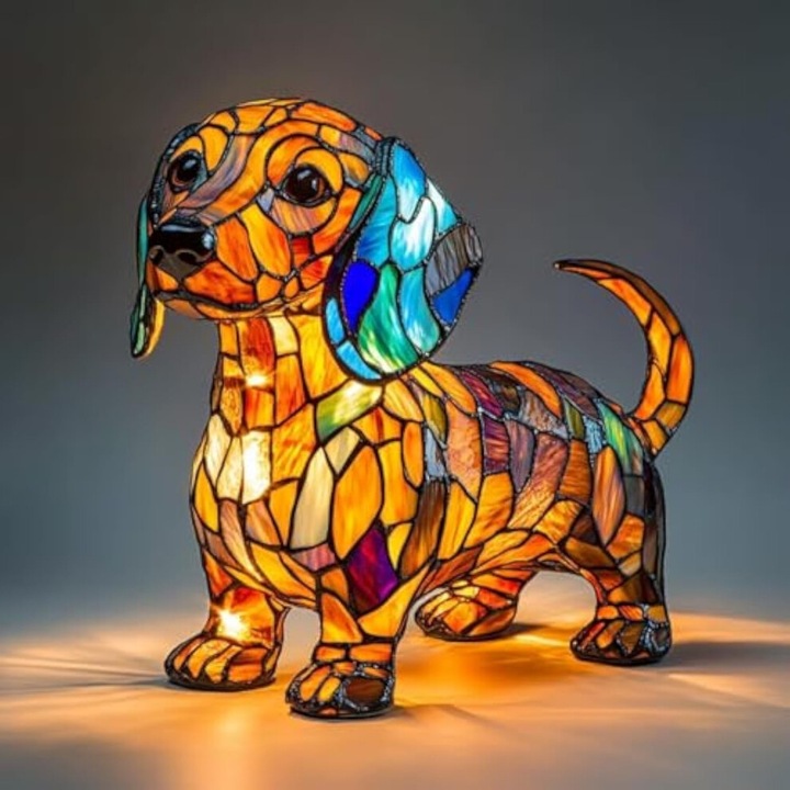 Veioza LED arta caini, rasina, decor vintage, multicolor, 15x20cm