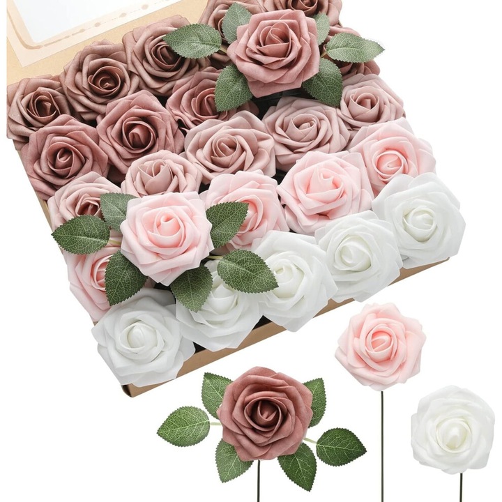 50 habszivacs műrózsa, 7.5 inch, bézs színátmenetes, 50 darabos szett