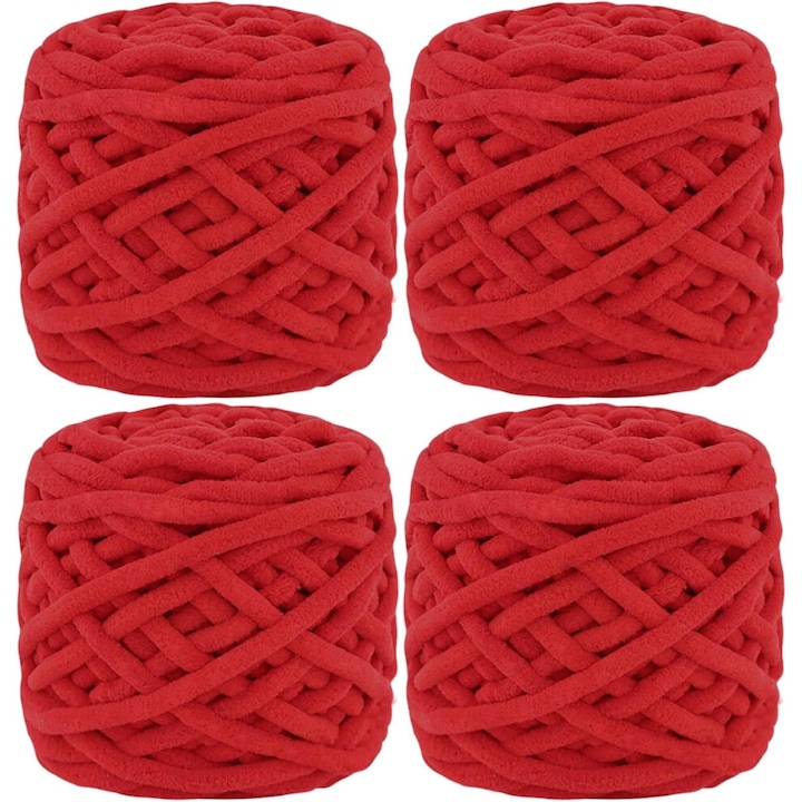 4 gombolyag vastag Chenille fonal, puha, bársonyos, 100g, többszínű, 5mm átmérő