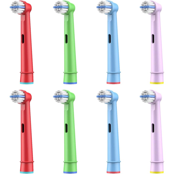 Pachet cu 8 capete de schimb pentru copii, compatibile cu periuta de dinti electrica Braun Oral-B, peri ultra-moi, ideale pentru copii