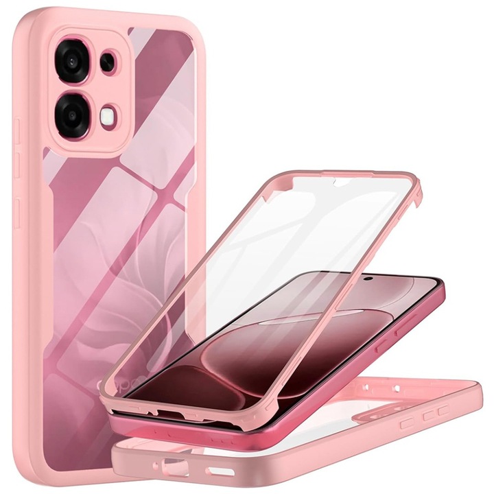 Husa + Folie pentru Oppo A6 Pro, Husa Fata spate, Antisoc, set cu sticker, [Pachet 360°] ColorVerse, Roz