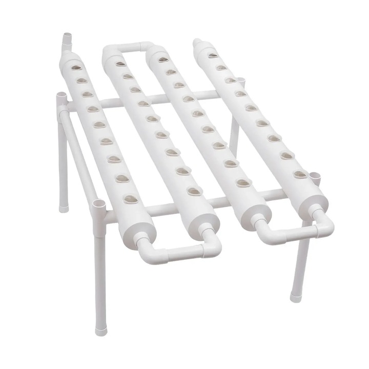 Kit hidroponic de cultivare, sistem cu 1 nivel, 36 locuri de plantare, PVC-U, pompa de apa, 4 tevi, teava Ø 6, 3 cm, Alb