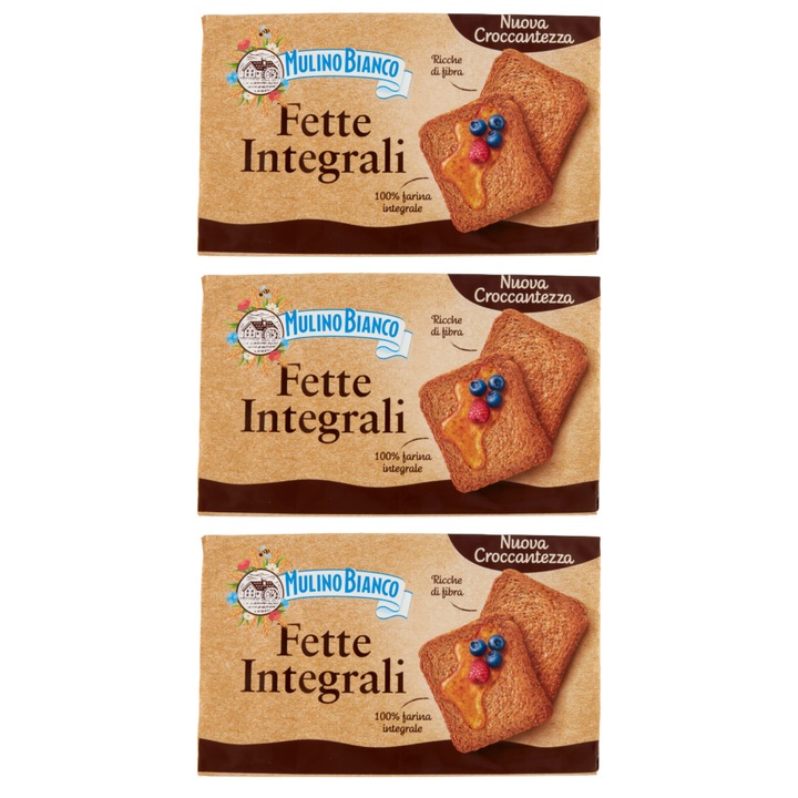 Felii de paine prajita integrala, Mulino Bianco, Fette Biscottate Integrali, 630 grame, Set 3 bucati