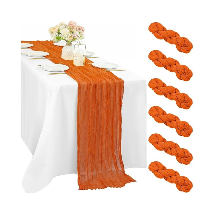 12 db géz asztali futó szett, 35x120 inch, zsályazöld, pliszírozott design, újrafelhasználható