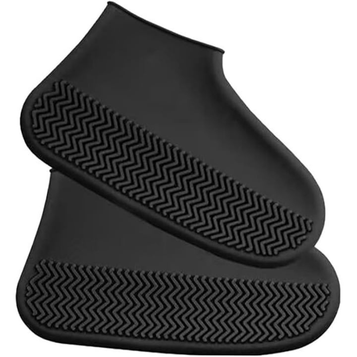 Set 2 protectii impermeabile pentru incaltaminte, huse reutilizabile antiderapante din latex elastic, pentru ploaie, noroi si zapada, marime M 37-40, negru
