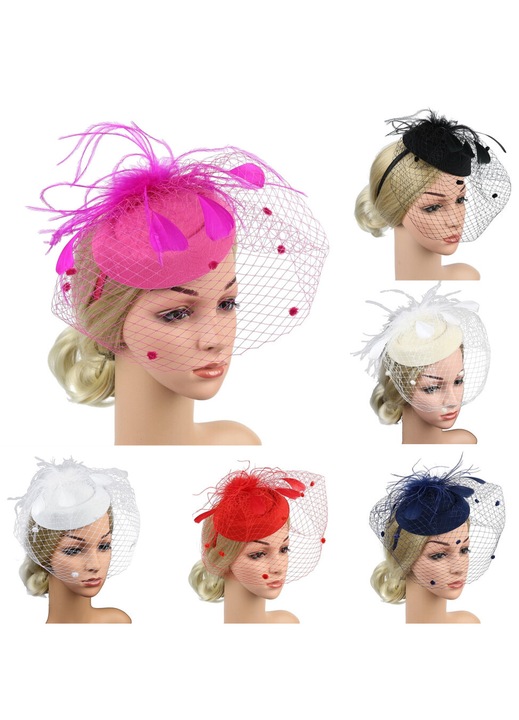 Palarie fascinator femei mesh pene floare 16cm elegant