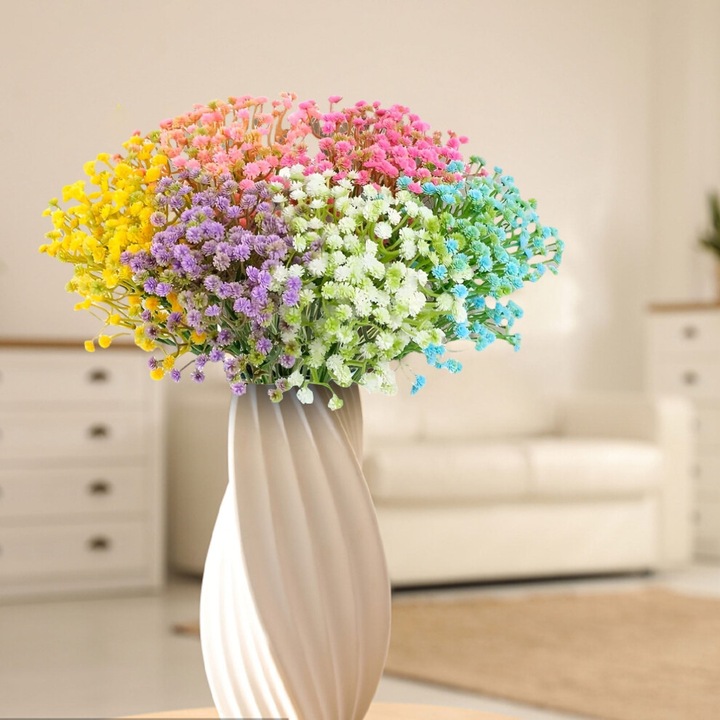 Művirág csokor, többszínű Gypsophila, esküvői és otthoni dekorációhoz, 12 szál, rózsaszín