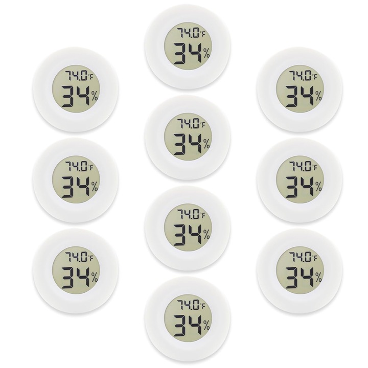10 db mini digitális hőmérő és páratartalom mérő LCD kijelzővel üvegházhoz, kerthez, pincéhez, hűtőszekrényhez és befőttesüveghez (fehér)