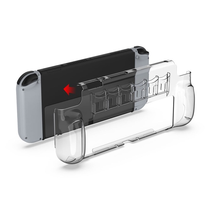 Carcasa dura dockabila pentru Nintendo Switch OLED, protectie soc, depozitare jocuri, transparenta, 8 sloturi