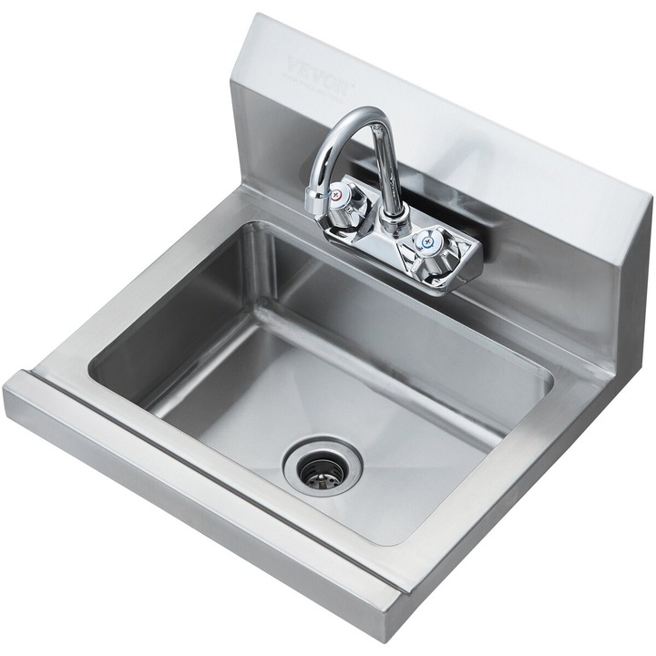 Chiuveta de mana VEVOR inox 17x15x13cm cu robinet montaj perete