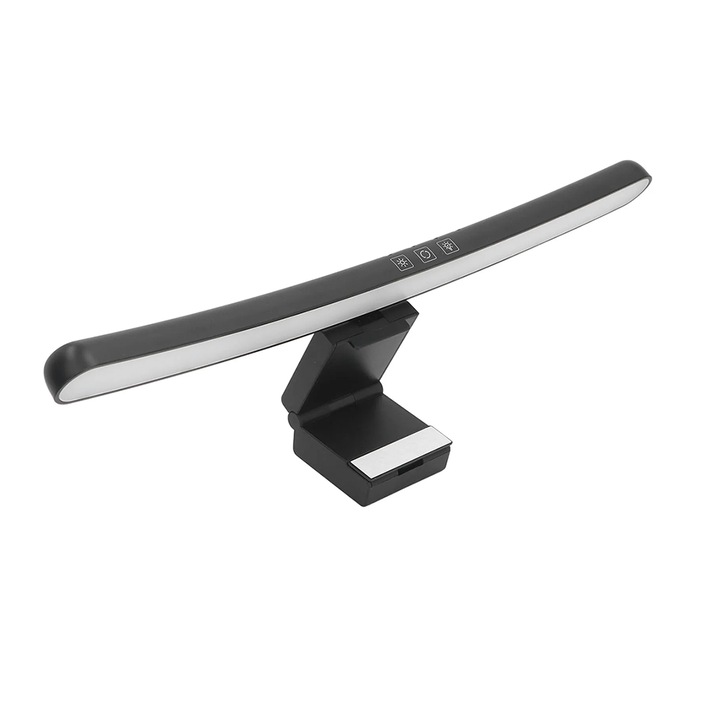 Lampa LED pentru monitor NEXTLY, design curbat, lumina alb rece/cald/neutru, intensitatate ajustabila, temporizator 1h, Touch Control, alimentare USB, ABS, 5W, 40cm, negru