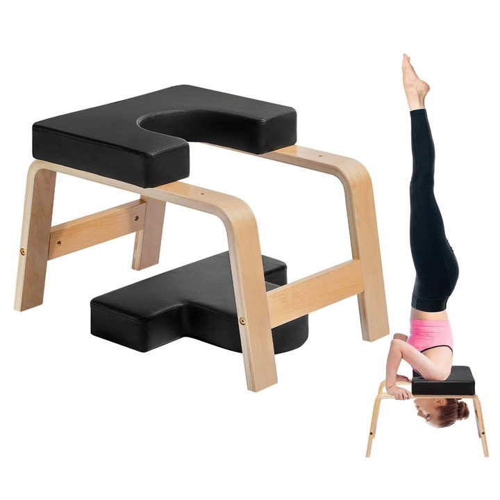 Banca Yoga Headstand VEVOR, дърво и PU, черен, 2.55" дебелина, 300 lbs, 12.3 lbs
