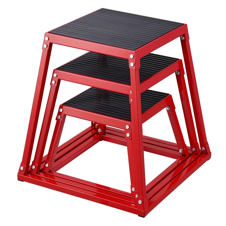 Комплект плиометрични кутии VEVOR, 12x18x24 инча, червени, противоплъзгащи