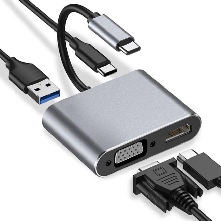 Докинг станция IBOX IUHCHDVGA USB Type-C 4 в 1, USB 3.0, PD 100W, HDMI 4K30Hz, VGA FullHD
