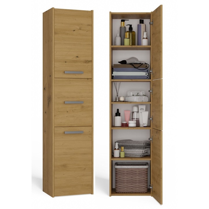 Dulap baie Topeshop Sara S43, 3 врати, дъб артезан, 30x100x30см