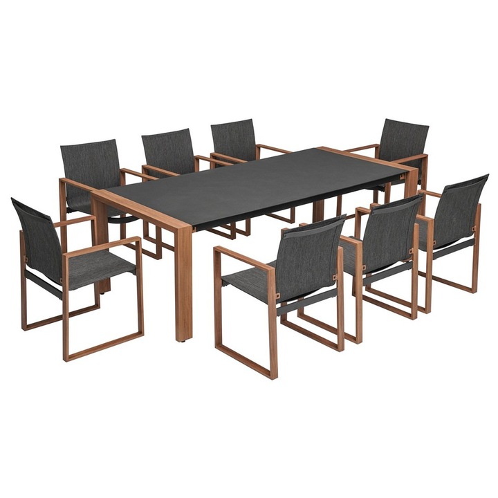 Topeshop Duisburg kerti bútor szett, 8 személyes, antracit-barna, 220x100x74.5cm