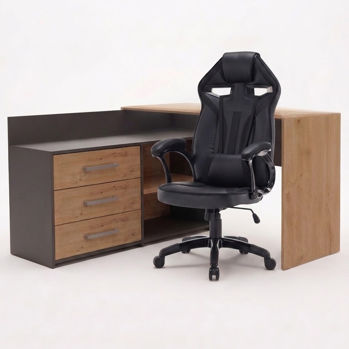 Комплект ъглово бюро DANY антрацит-дъб artisan и гейминг стол DRIFT черен 120x50x76см
