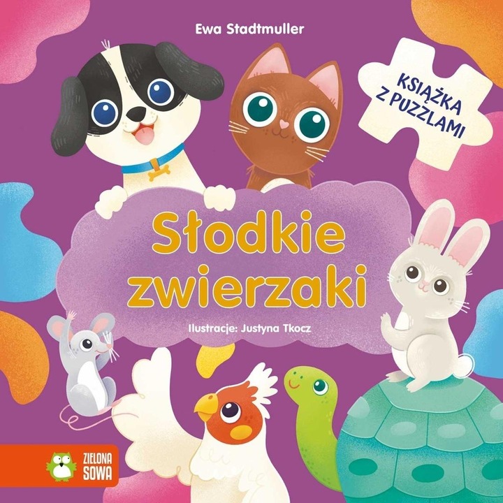 Zielona Sowa puzzle könyv, vidám állatok, színező, 4 puzzle