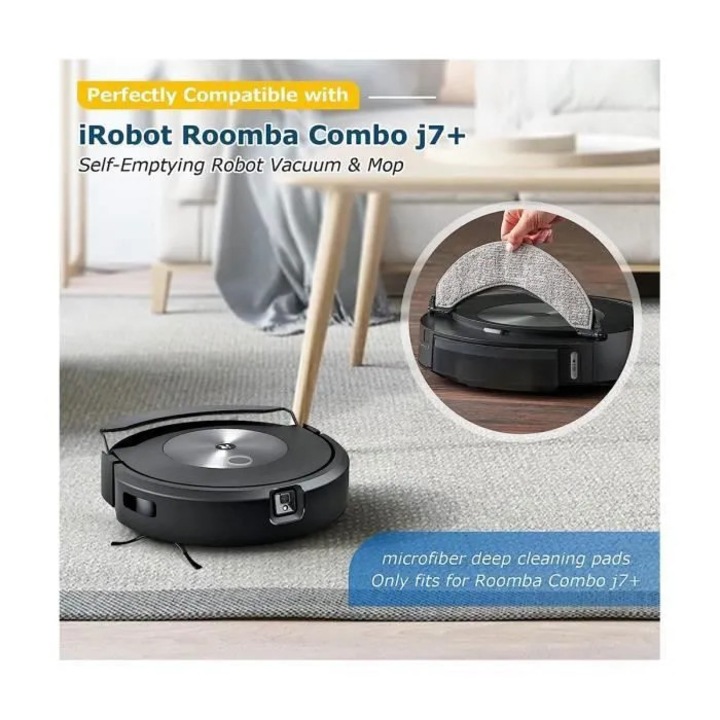 Set accesorii aspirator robot compatibil Roomba Combo J7+, perie cauciuc, filtru HEPA, laveta mop, perie laterala