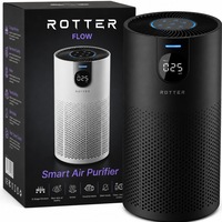 Purificator de aer ROTTER® FLOW, purificator de aer cu ionizare, purificator de aer cu filtru HEPA si ionizare, HEPA, 3 nivele de purificare si functie auto, child lock, acoperire 15-25 m², CADR 180-250 m3/h, display LED, timer, mod silentios, 20W, Negru