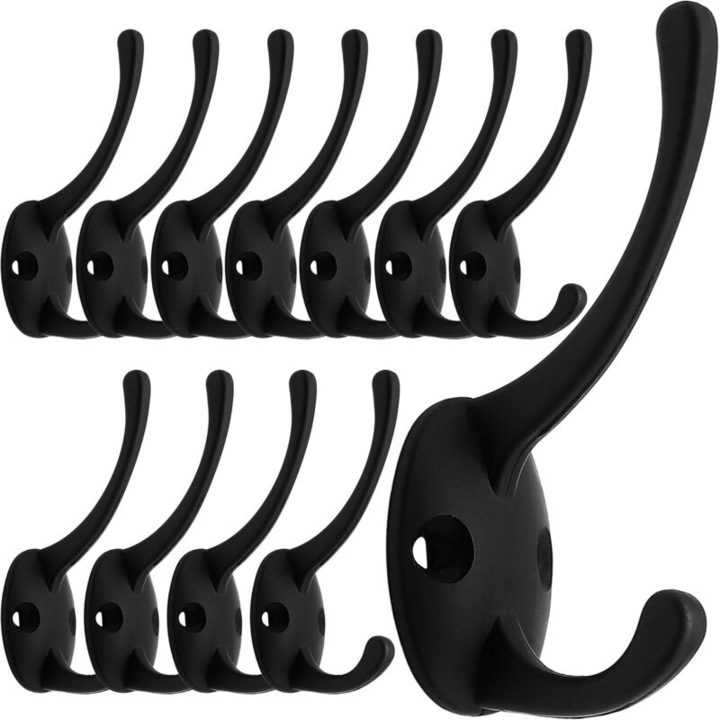 Set 12 cuiere duble, negru, 8.6x4.5cm, cu suruburi, retro
