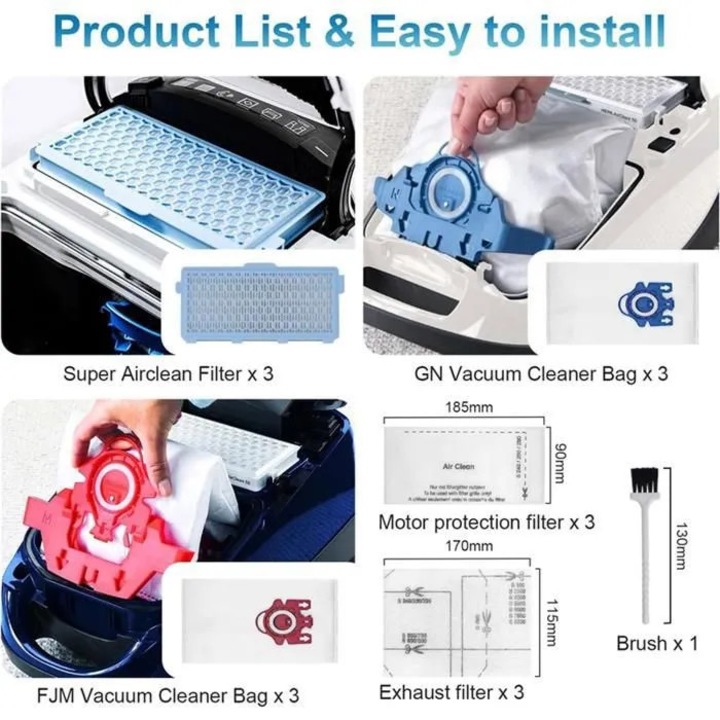 Kit accesorii aspirator 3 filtre HEPA saci aspirator multicolor