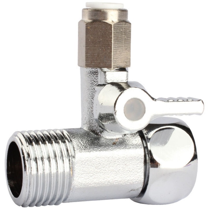 Háromutas csap, sárgaréz, 3 csatlakozás 3/8" 1/2" 1/2"