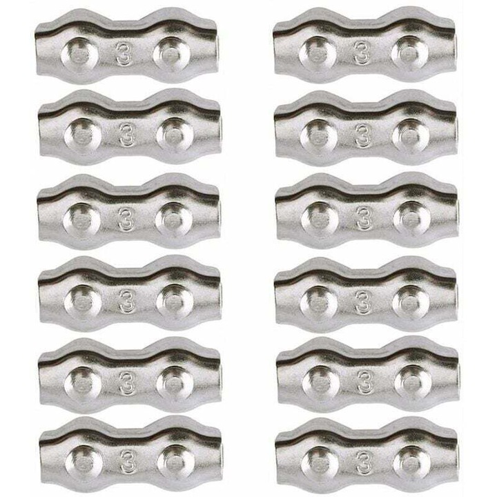 Cleme cablu inox 304 set 12 buc argintiu 2mm