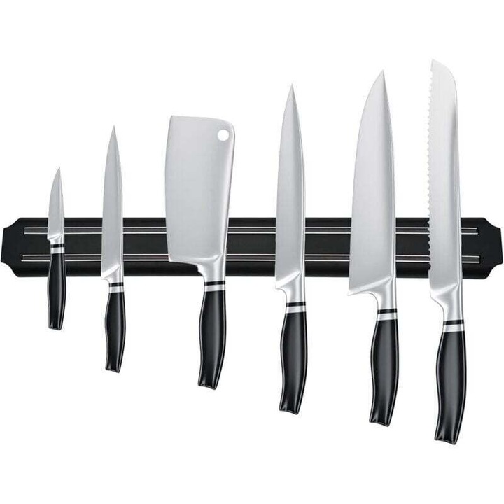 Suport magnetic cutite 38cm otel inoxidabil negru montare perete