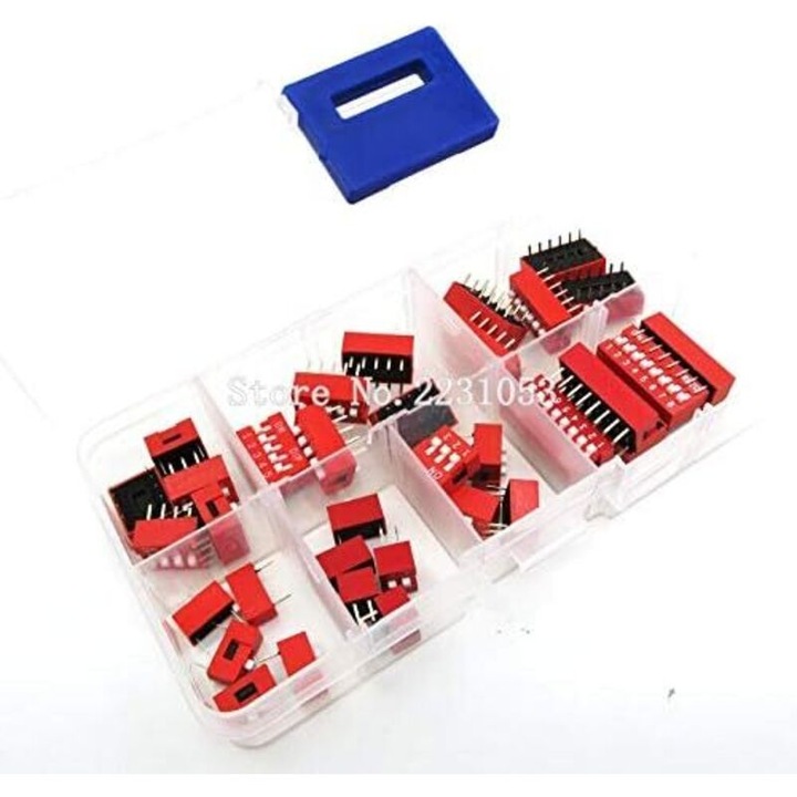 DIP kapcsoló készlet, 35 darab, 2.54mm, piros, vegyes 1-8 pólusú
