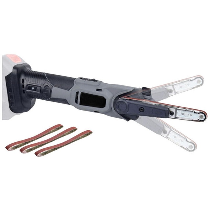 Szalagcsiszoló 300W, 6 sebesség, 330x10mm, 3 csiszolószalag, többszínű