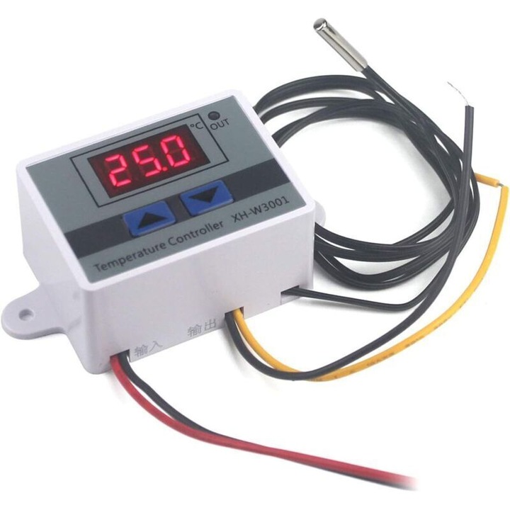 Digitális termosztát 220V hőmérséklet-szabályozással, LED kijelzővel, 1m rozsdamentes acél szondával, -50-110C